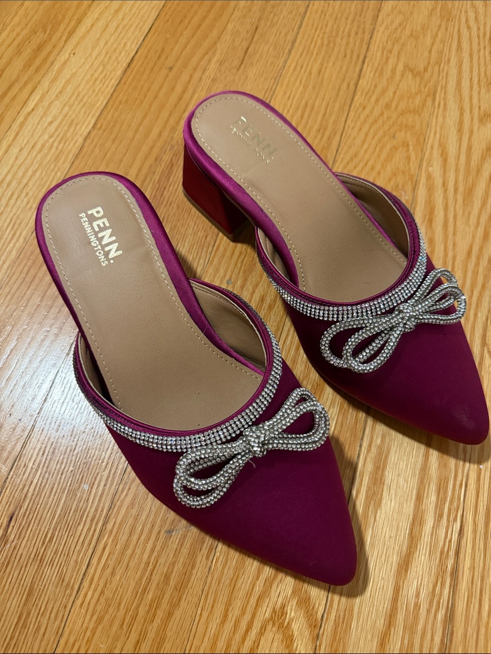 Penningtons Fuchsia Rhinestone Bow Mules